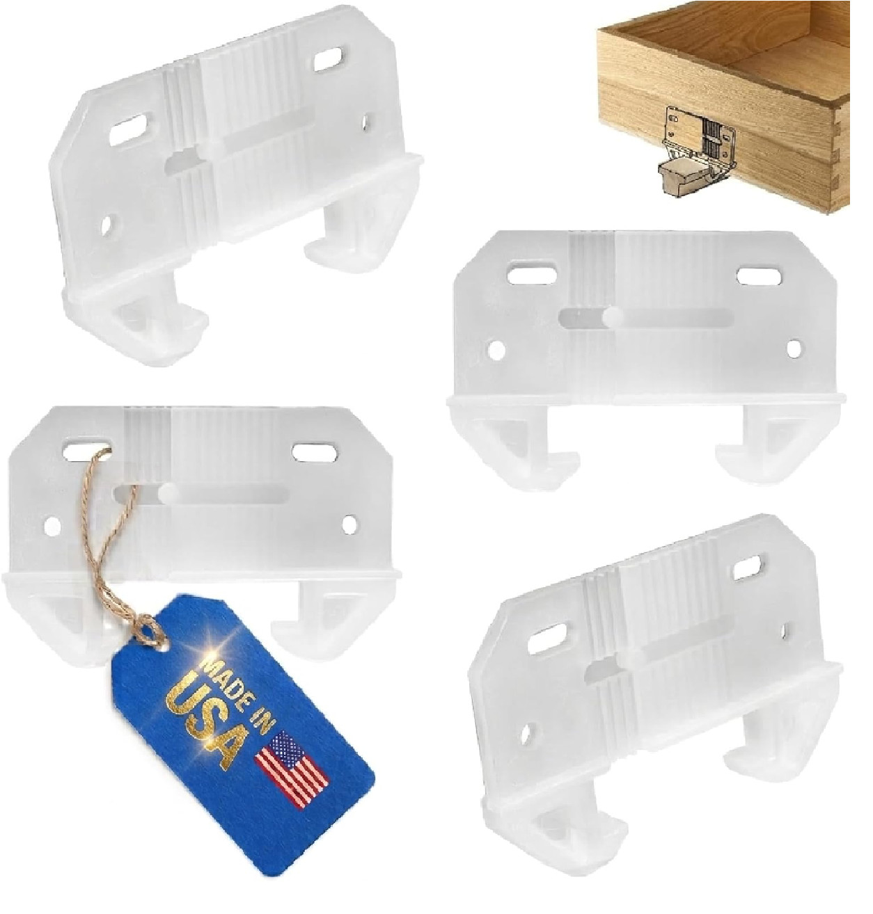 Adjustable Rear Drawer Slide Guides 4-pk, Made in USA; for 1/4" Rail Height on T