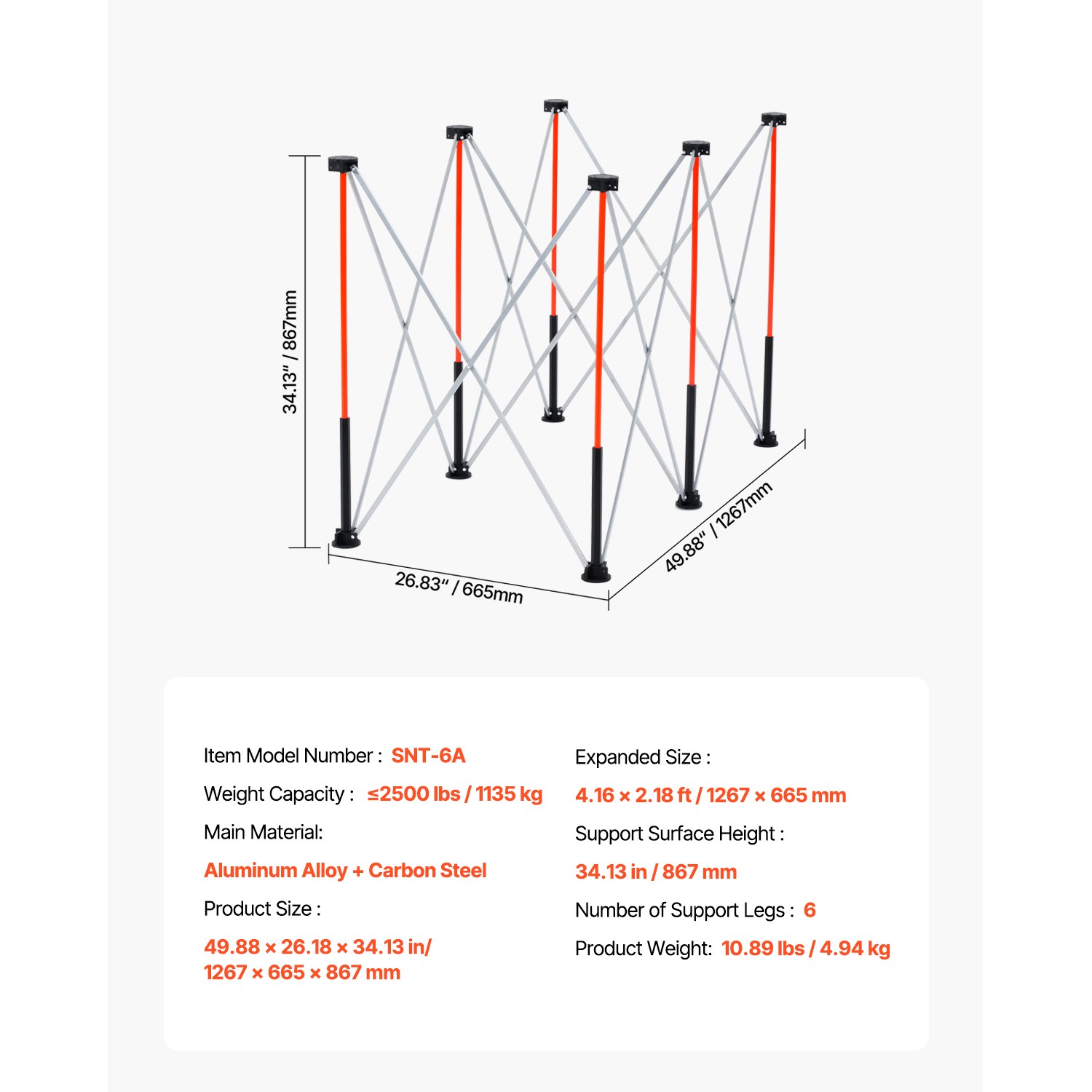 Portable Folding Workstand 4.16 x 2.18ft Collapsible Work Stand 2500lbs Capacity