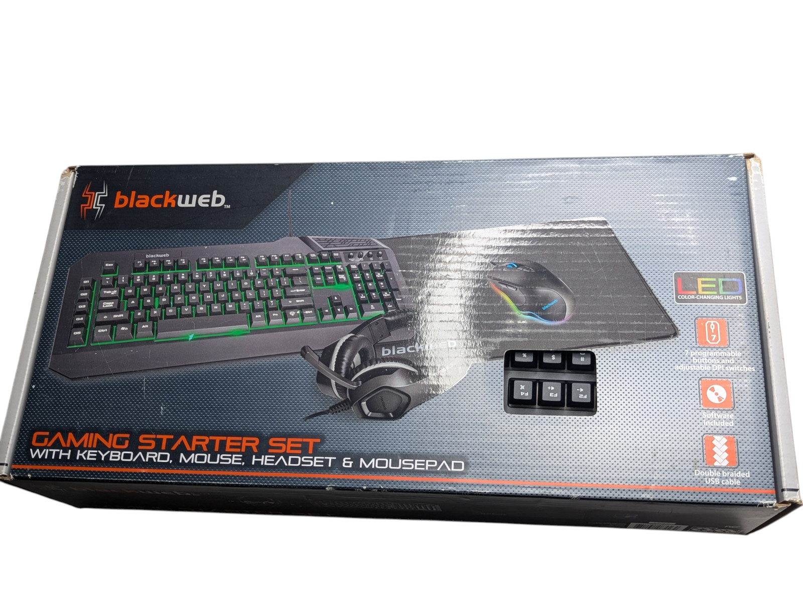 Blackweb Gaming Keyboard Mouse Headset - Starter Set LED USB BWA19H0004 Open Box