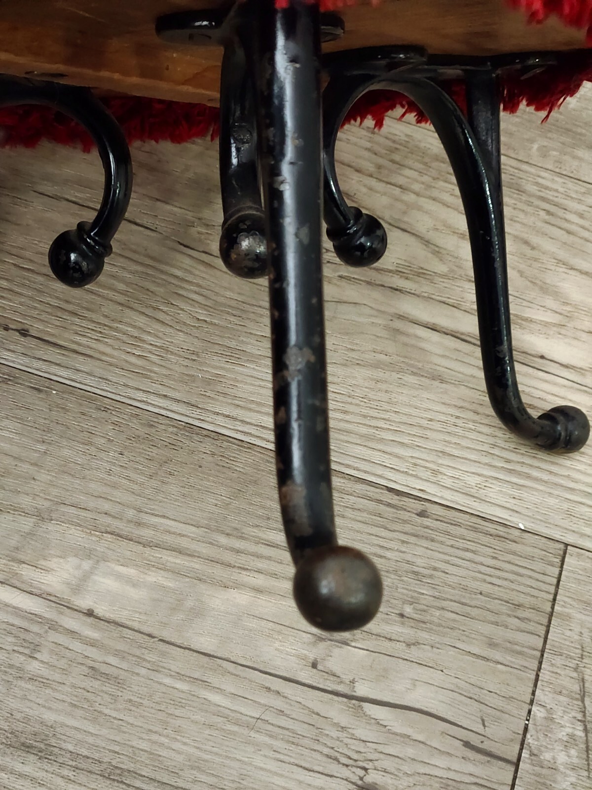 Antique Victorian Hooked Rug Foot Stool Wrought Iron Legs Floral Fringe Vintage