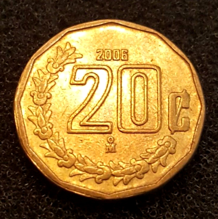 20 Centavos 2006 (large type) designs from Reed (Acatl) Aztec Calendar Stone