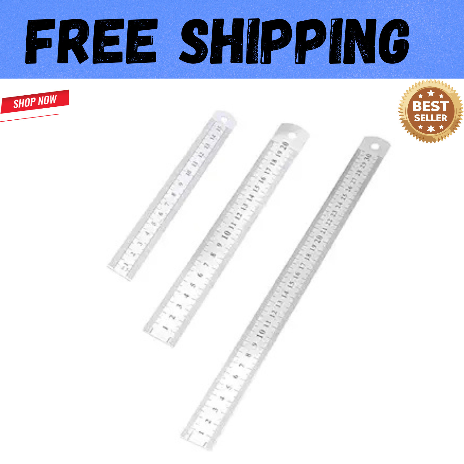 3Pcs Stainless Steel Ruler Set 6 8 12 Inch Metal Ruler with Inch and Metric New