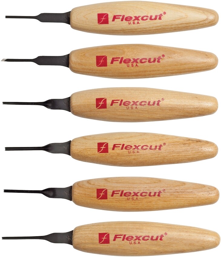 Flexcut Mixed Profile Micro Tool Set 1.75" Carbon Steel Blade Wood Handle MT910