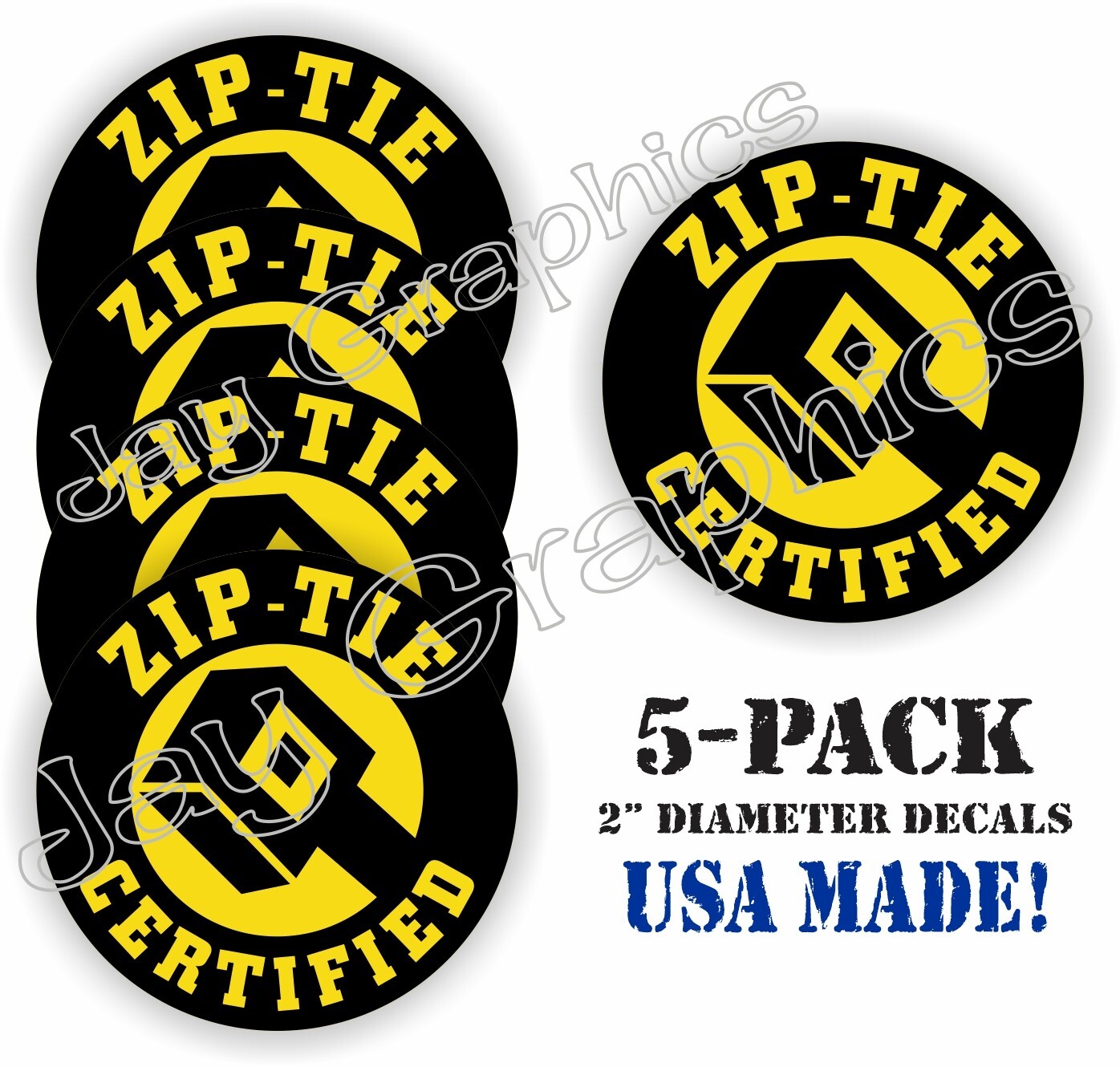 5 pack Funny ZIP TIE CERTIFIED Hard Hat Helmet Stickers Decals Zipties 5x YLW