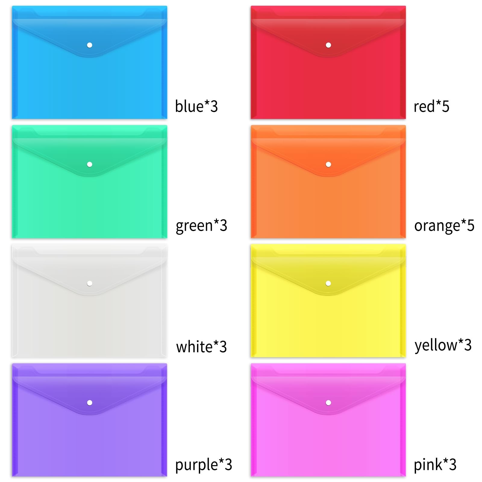 28pcs Plastic Envelopes, Plastic Folders for Documents, Poly Folders with Sna...