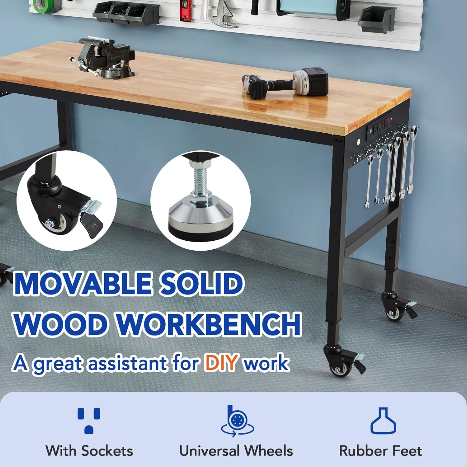 Adjustable Height Workbench 72"x 25" 2000 Lbs Capacity Heavy-Duty Power Outlets