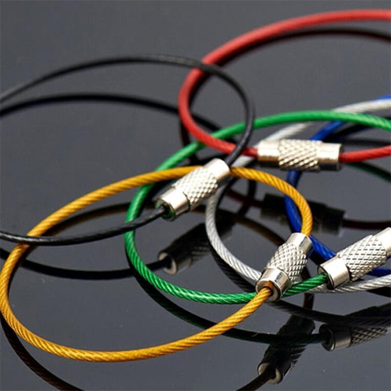 20* 1.5mm Screw Locking Wire Keychain Cable Rope Key Holder Keyring Chain Ring D