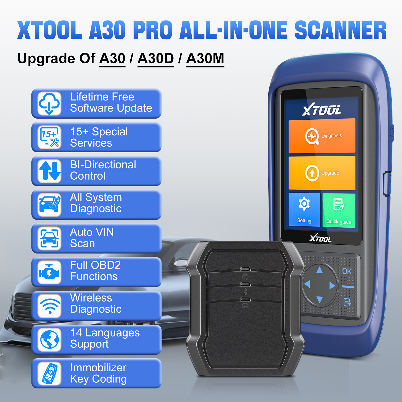XTOOL A30 PRO Full OBD2 Diagnostic Scanner K!ey Coding ABS SAS Full System Scan