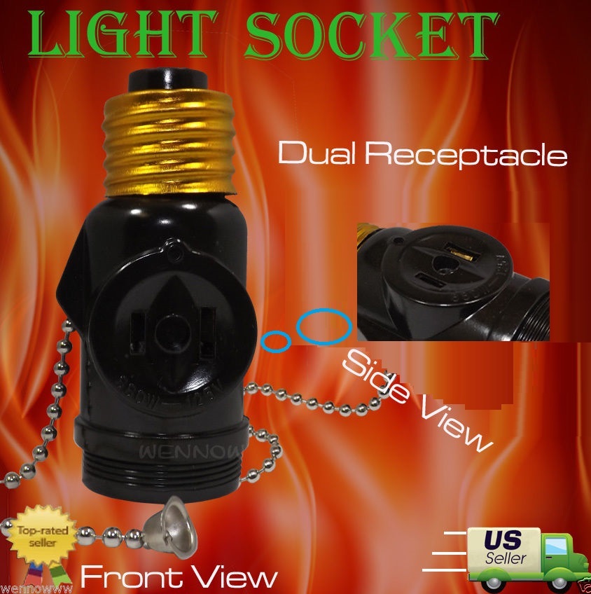 2 SOCKET CONVERTER TO A LAMPHOLDER PLUS TWO OUTLETS WITH PULL CHAIN SWITCH