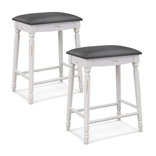 24 Inch Bar Stool Set of 2 with Padded Seat Cushions and Wood Legs-24 inches - C