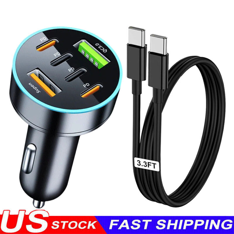 120W Fast Car Charger 4 Port Adapter & Cable For iPhone 17 16 15 14 13 Pro Max