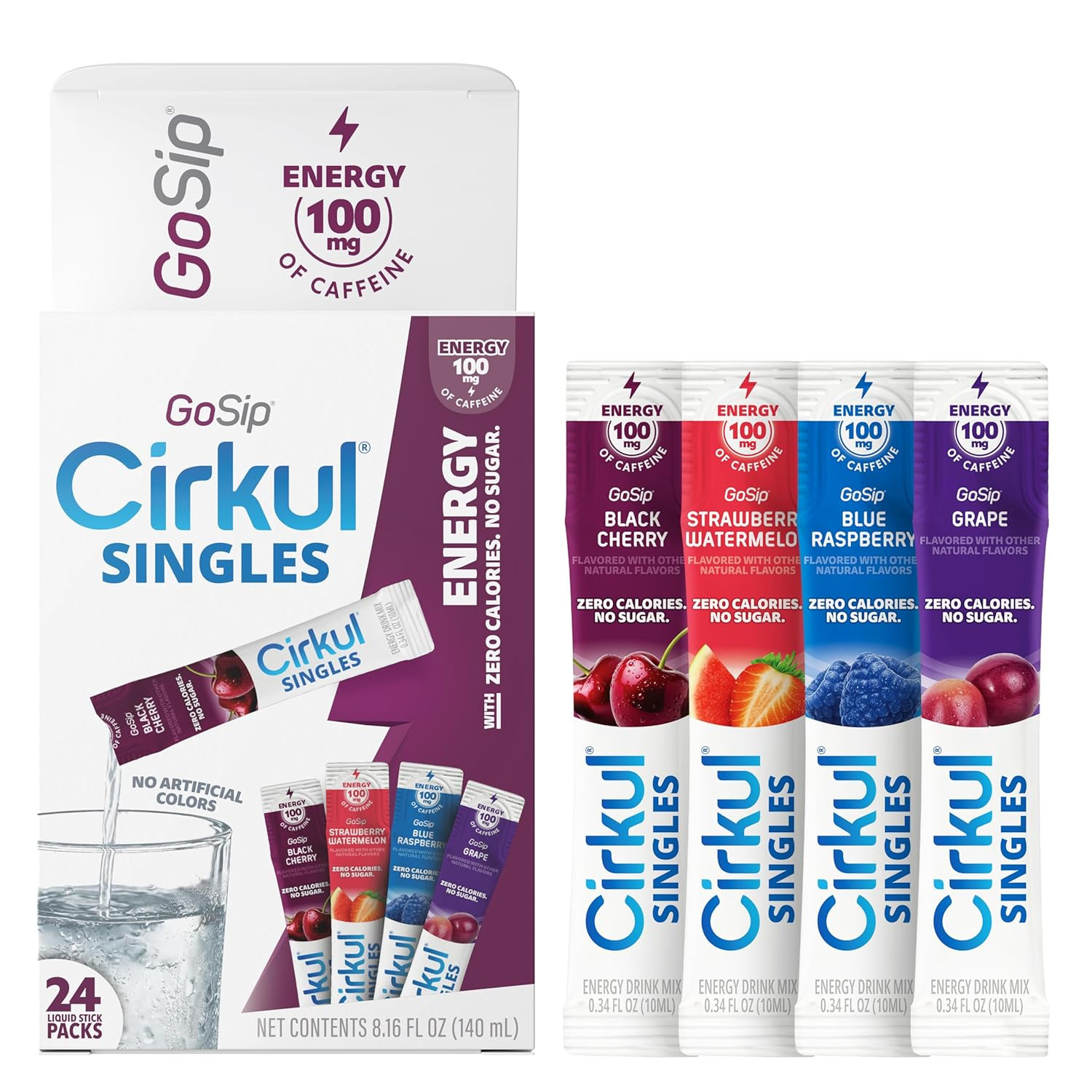 Gosip® ® Singles 24-Pack, Caffeine Flavor Water Variety Pack, No Sugar, Zero Cal