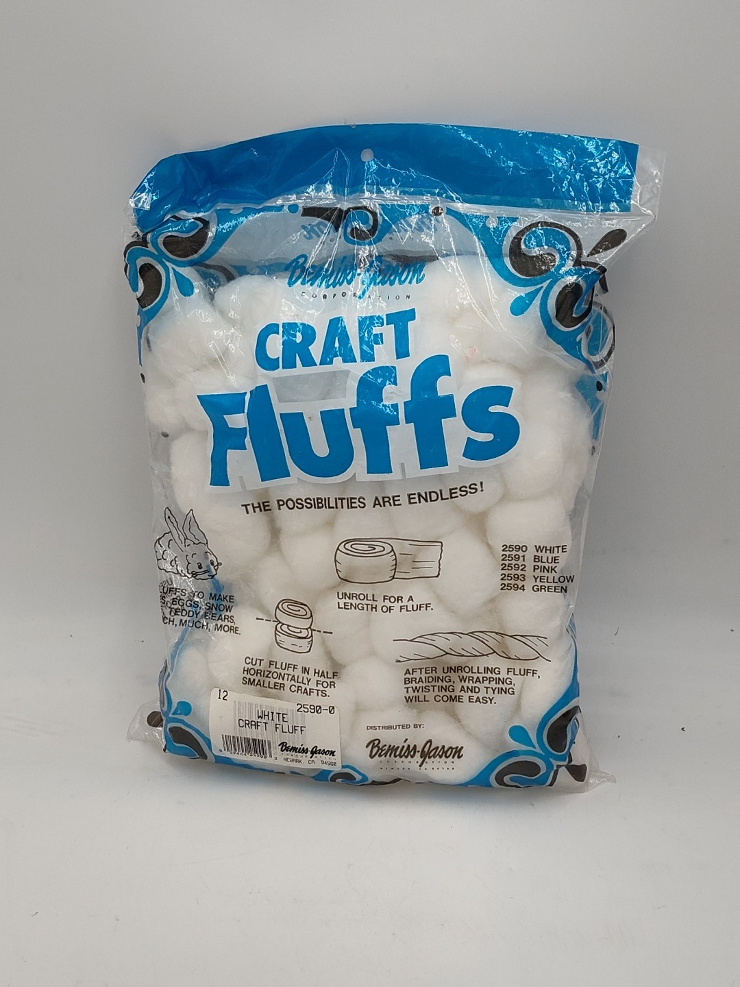 Vintage NOS 100 Fluffs WHITE CRAFT FLUFF Triple Size Cotton Balls