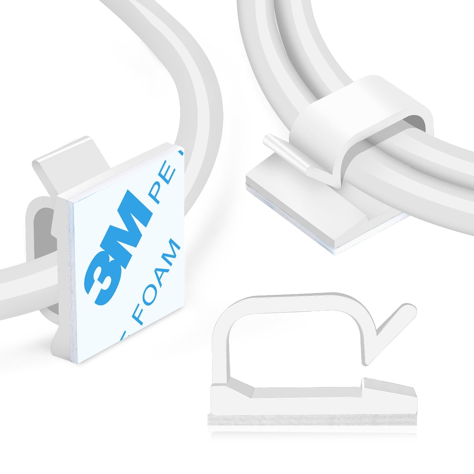 120 Pcs Adhesive Cable Wire Clips White, Cable Staples Outdoor Cable