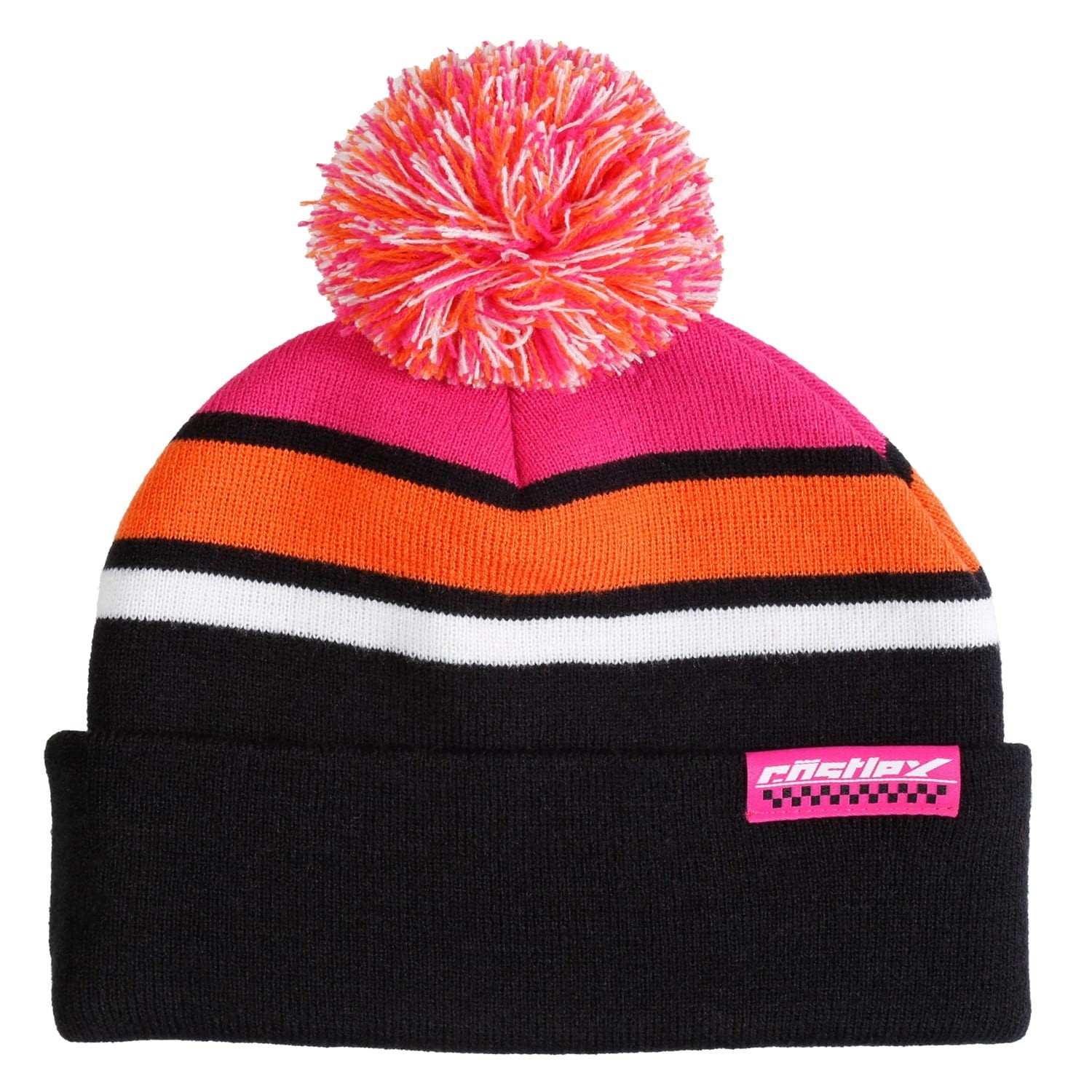 CASTLE X ADULT LIVE POM BEANIE HAT  -Black/Pink/Orange -  ONE SIZE  - NEW
