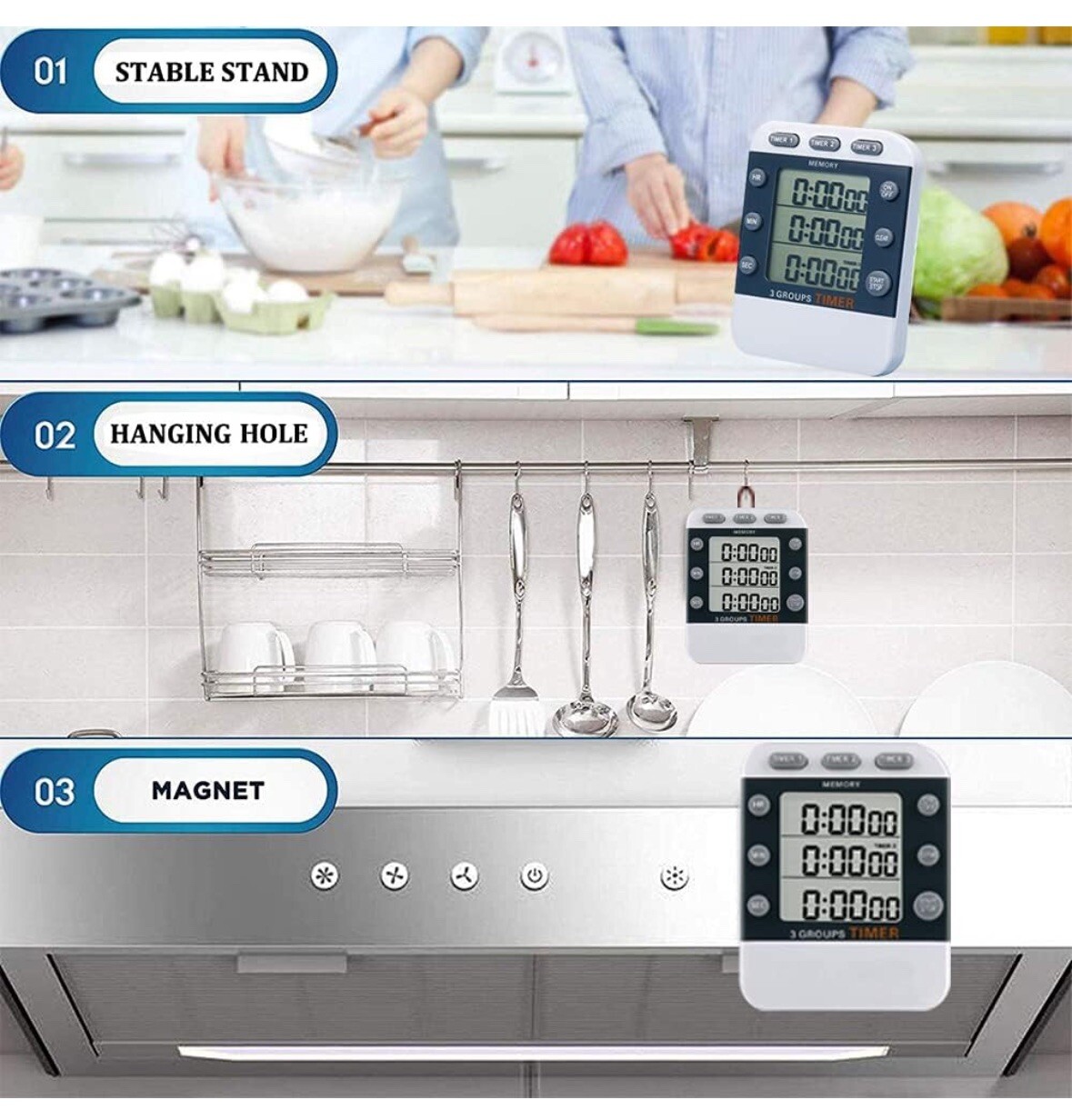 Mostrust Digital Dual Kitchen Timer, 3 Channels Count UP/Down Timer (2 Pack)