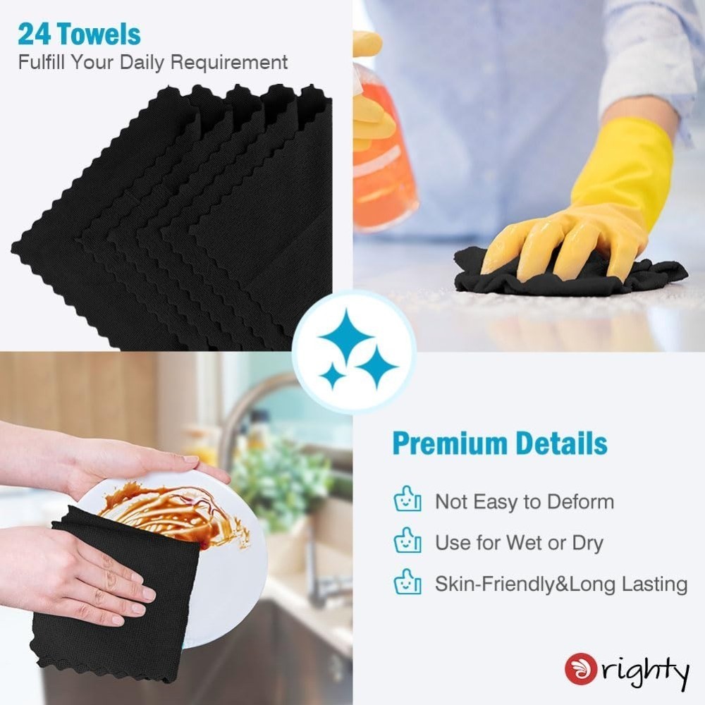 Black Microfiber Cleaning Cloth, 24 Pack Highly Absorbent Cleaning Rags,