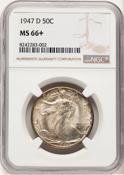1947-D Walking Liberty Half Dollar 50C PCGS MS 66+  8242283-002
