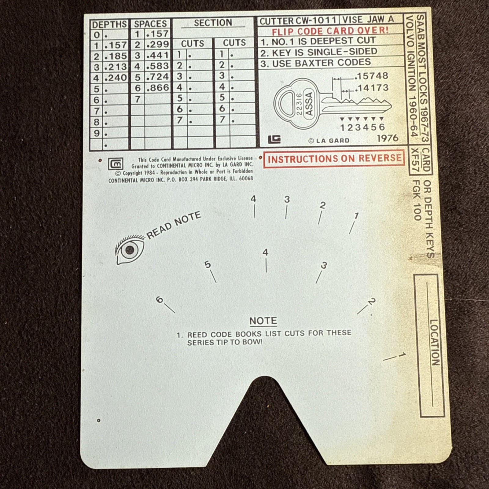 HPC FX57 Code Card HPC CODE MACHINE CODE CARD XF57 Locksmith