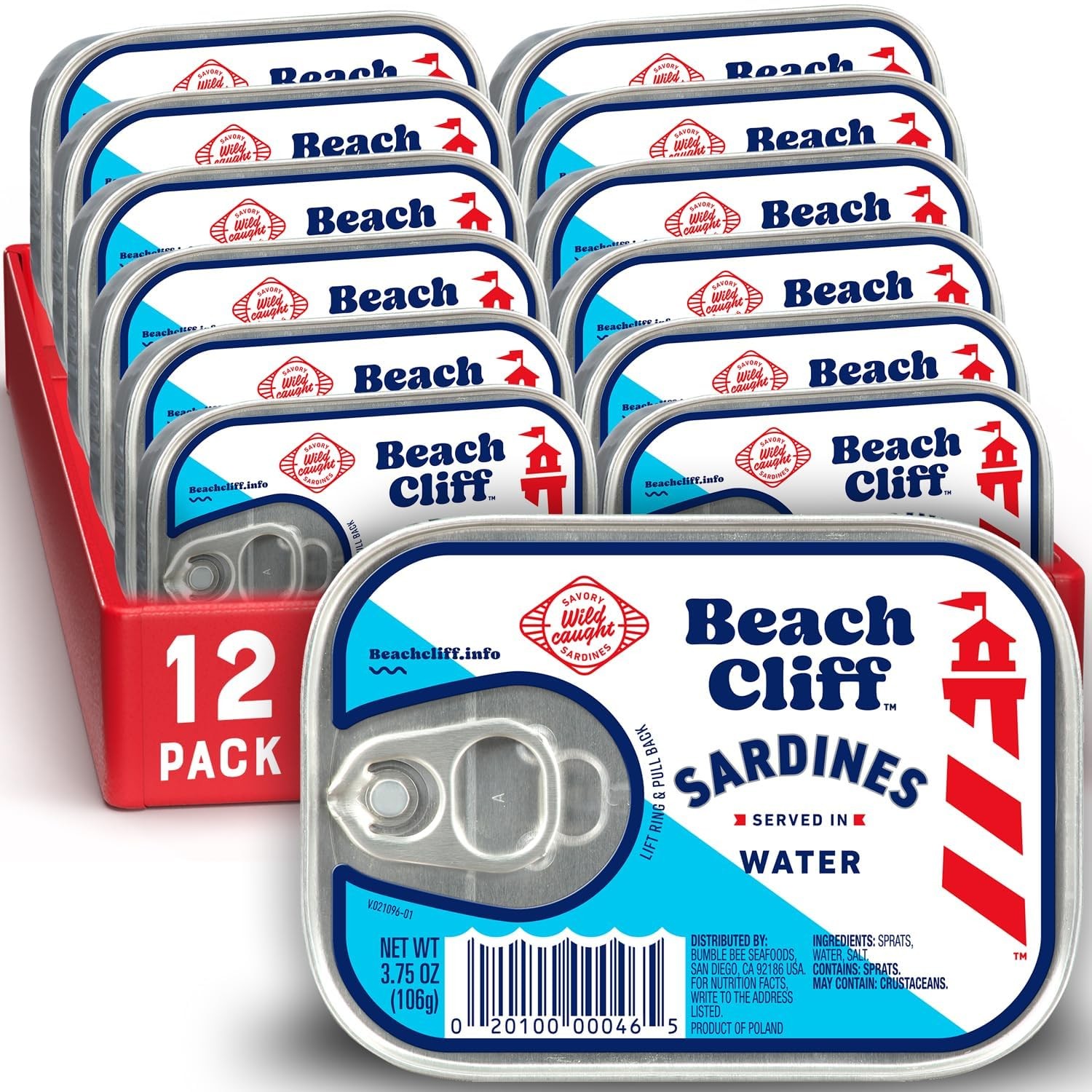 Beach Cliff Sardines in Water, 3.75 oz Can Pack of 12 - Wild Caught Sardines ...