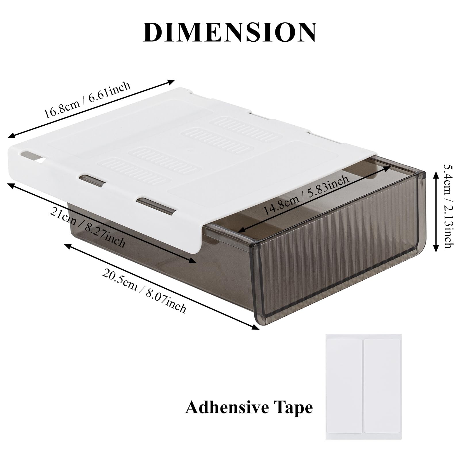 Under Desk Storage Drawer Table Slide Out SelfAdhesive Translucent Black
