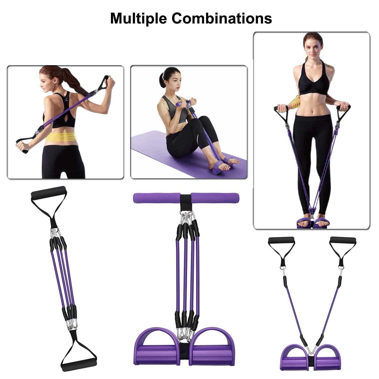 Lenporl Upgrade 4-Tube Pedal Ankle Puller Resistance Bands with Two Extra Han...