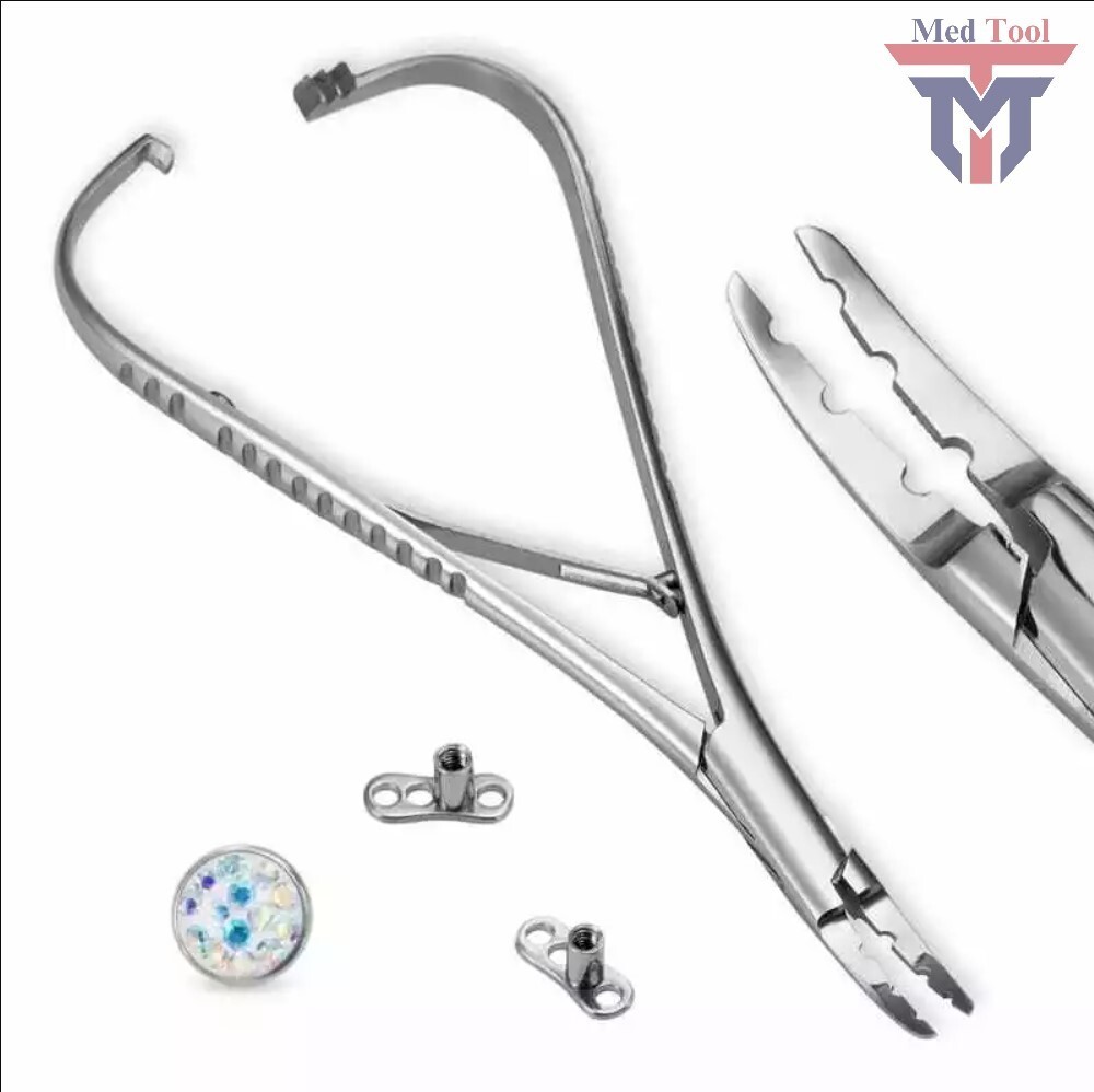 Dermal Anchor Holder 6" Body Piercing Forceps Hemostat Clamp Tool (3 holes)