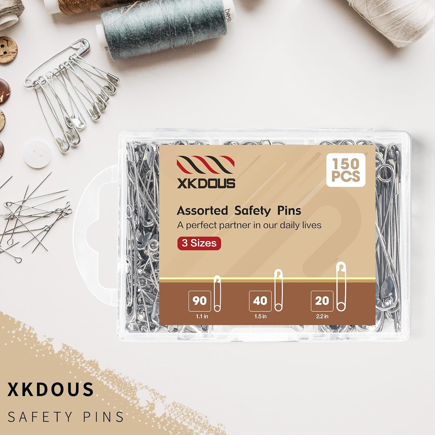 Safety Pins - 150 Pcs Assorted Sizes Silver Pins Bulk - Small & Large Heavy Duty