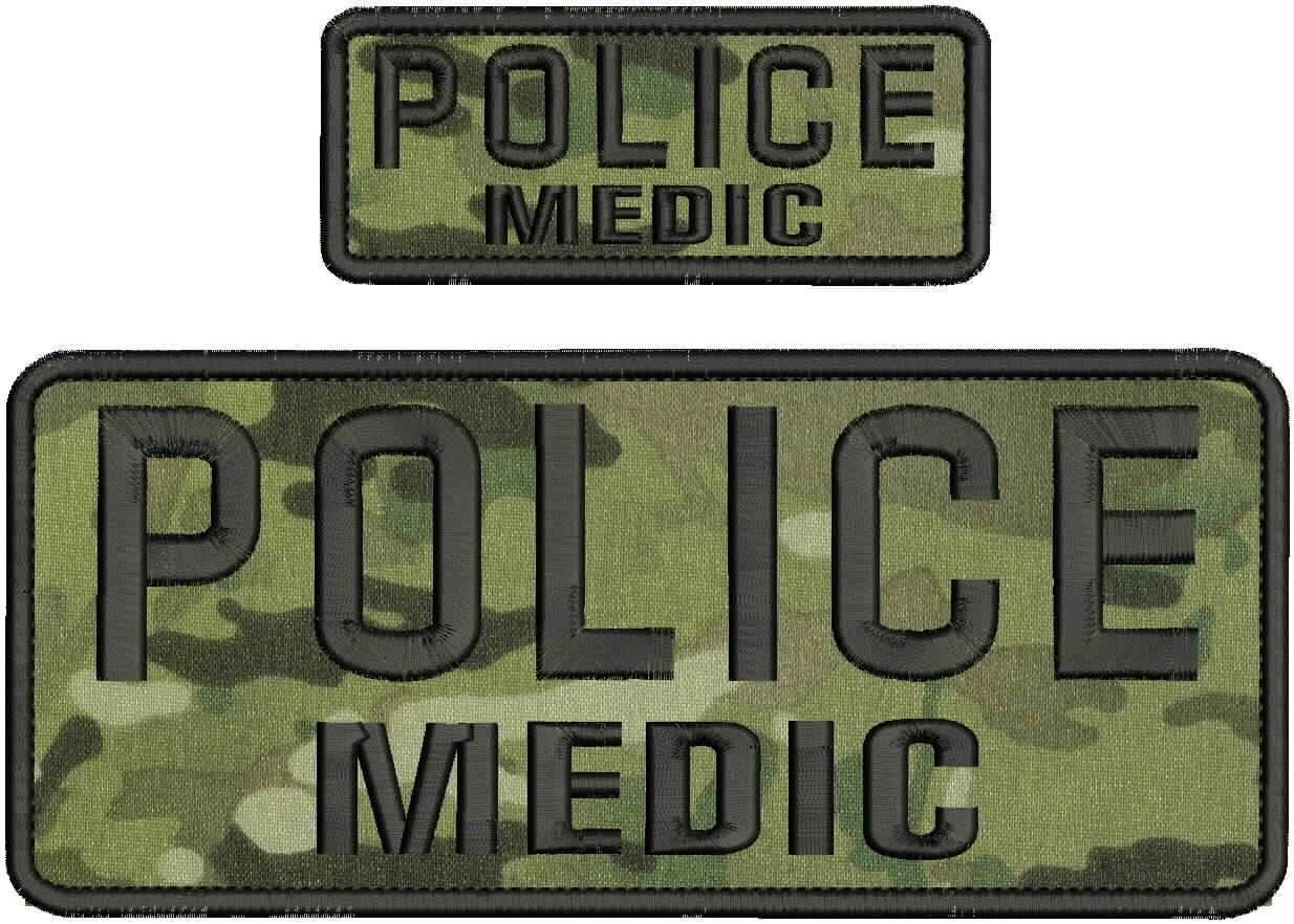 POLICE MEDIC embroidery patches 4x10 and 2x5   hook on back multicam/black