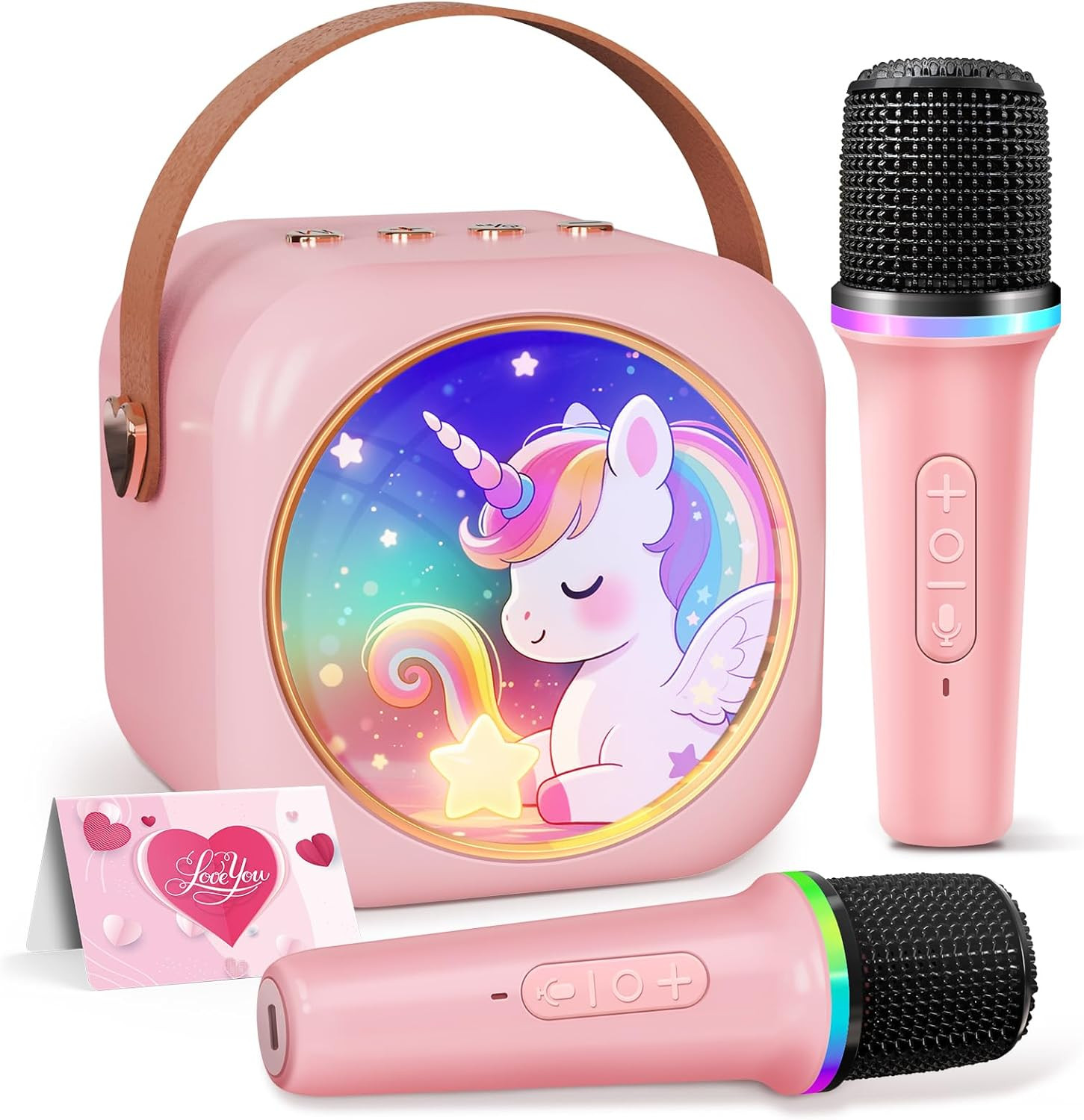 Karaoke Machine for Kids with 2 Wireless Microphones,Girls Speaker with Unicorn