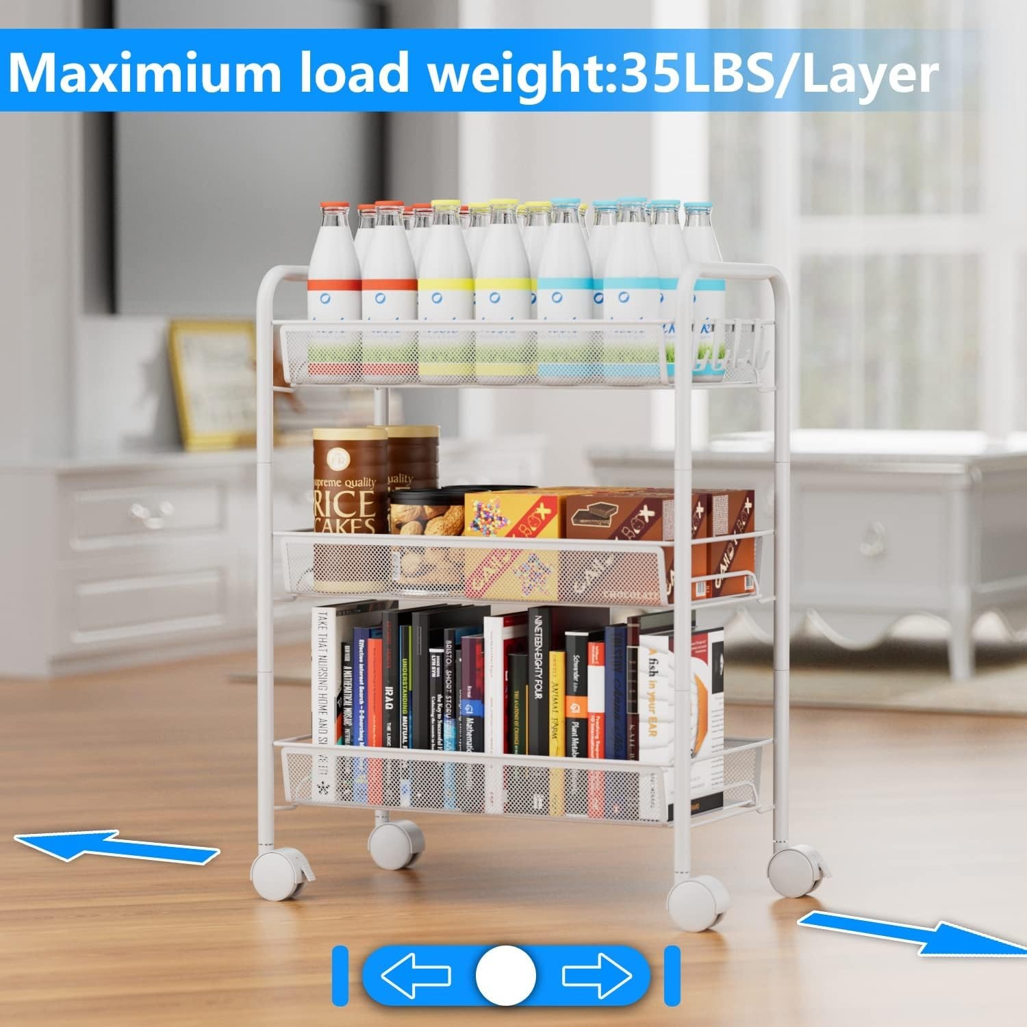 Contemporary Multi-Functional Rolling Cart with 4 Hooks - Modern Home Essentials