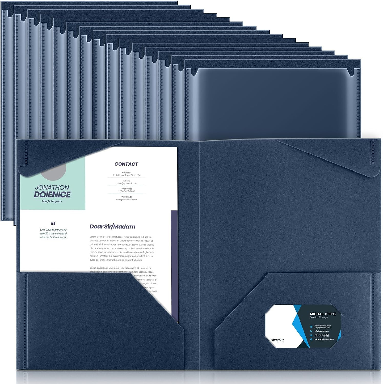 36 Pack Navy Blue Plastic Folders with Clear Front Pockets Heavy Duty File Folde