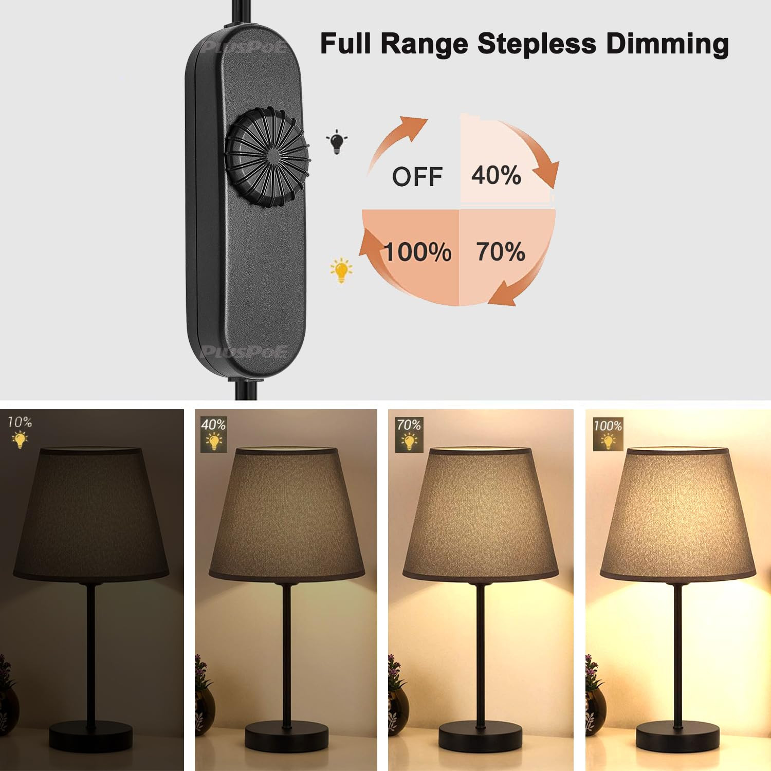 Inline Lamp Switch 2-Pack, Full Range Rotary Dimmer Switch, Cord Switch Replacem