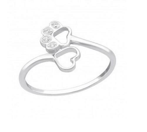 Heart Paw print sterling silver wrap toe ring