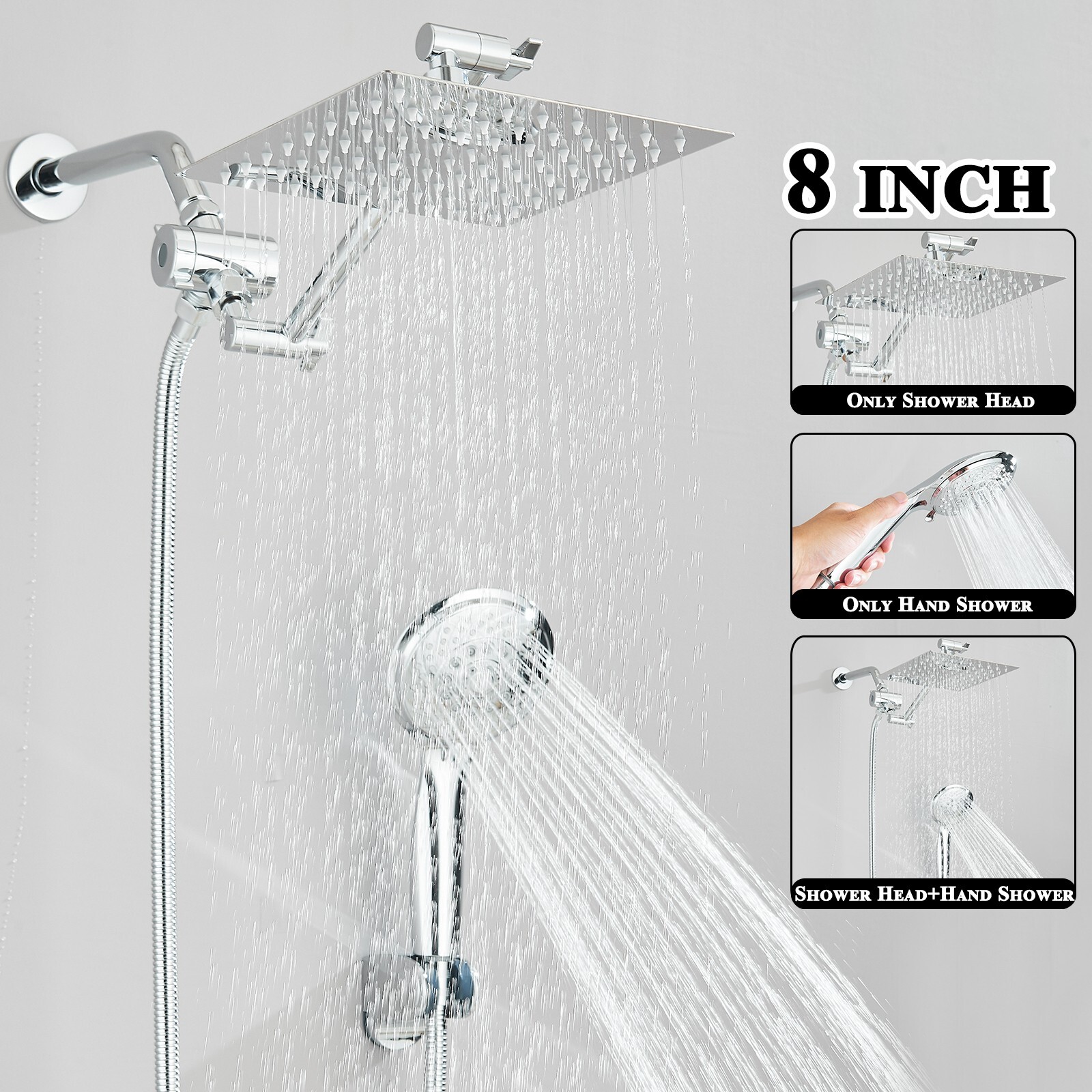Rain Shower Head w/ Handheld Spray Combo High Pressure Extension Adjustable Arm