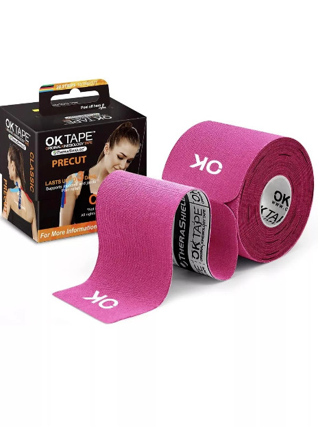 OK TAPE Kinesiology Tape 10 in Precut, 20 Strips, Cotton Elastic 2in x 16ft Pink