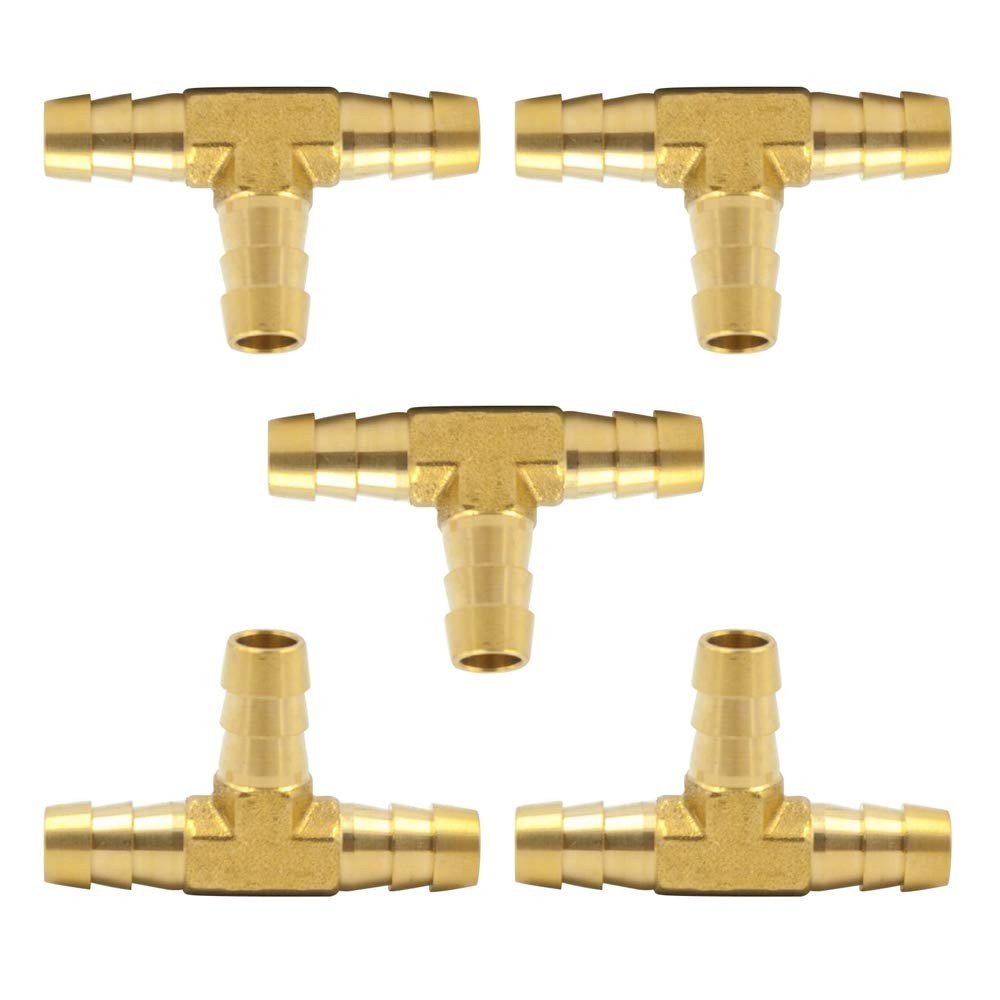 Brass Hose Barb Tee 1/4" x 1/4"x 1/4" Barbed T Fitting 3 Ways Air Hose Fittin...