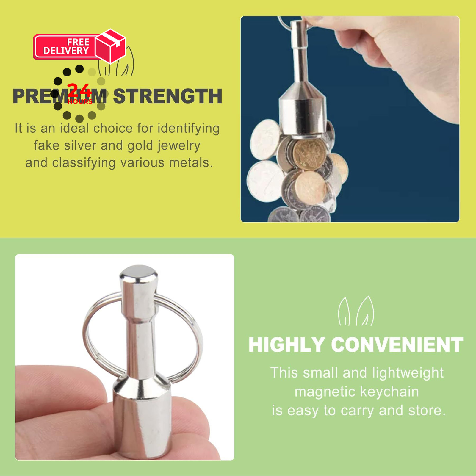Hexalyao 2 Pack Neodymium Keychain Magnet Tester Pocket Tool for Basic silver