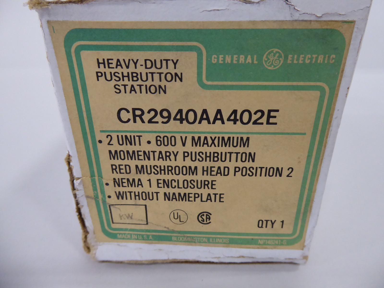 GE CR2940AA402E Push Button Station 600V max Dual Unit 2 Position