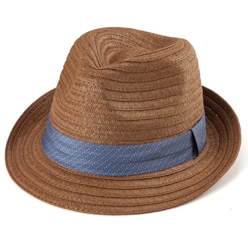 Straw Trilby Hat for Men - Summer Sun Fedoras Travel Beach Panama Short Brim