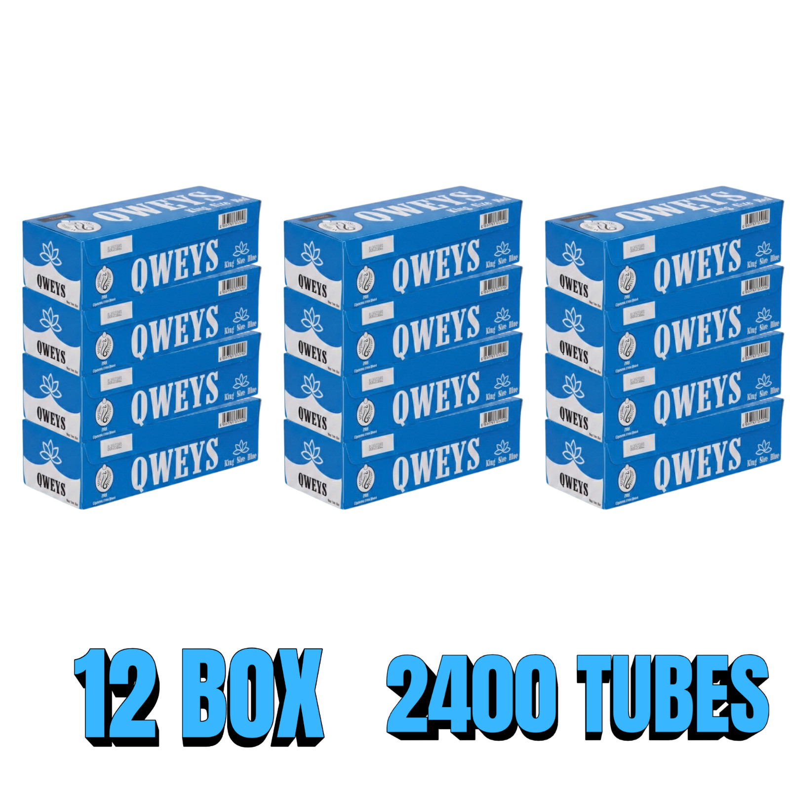 Cigarette Tubes King Size 12 Box of 200 Ct QWEYS BLUE