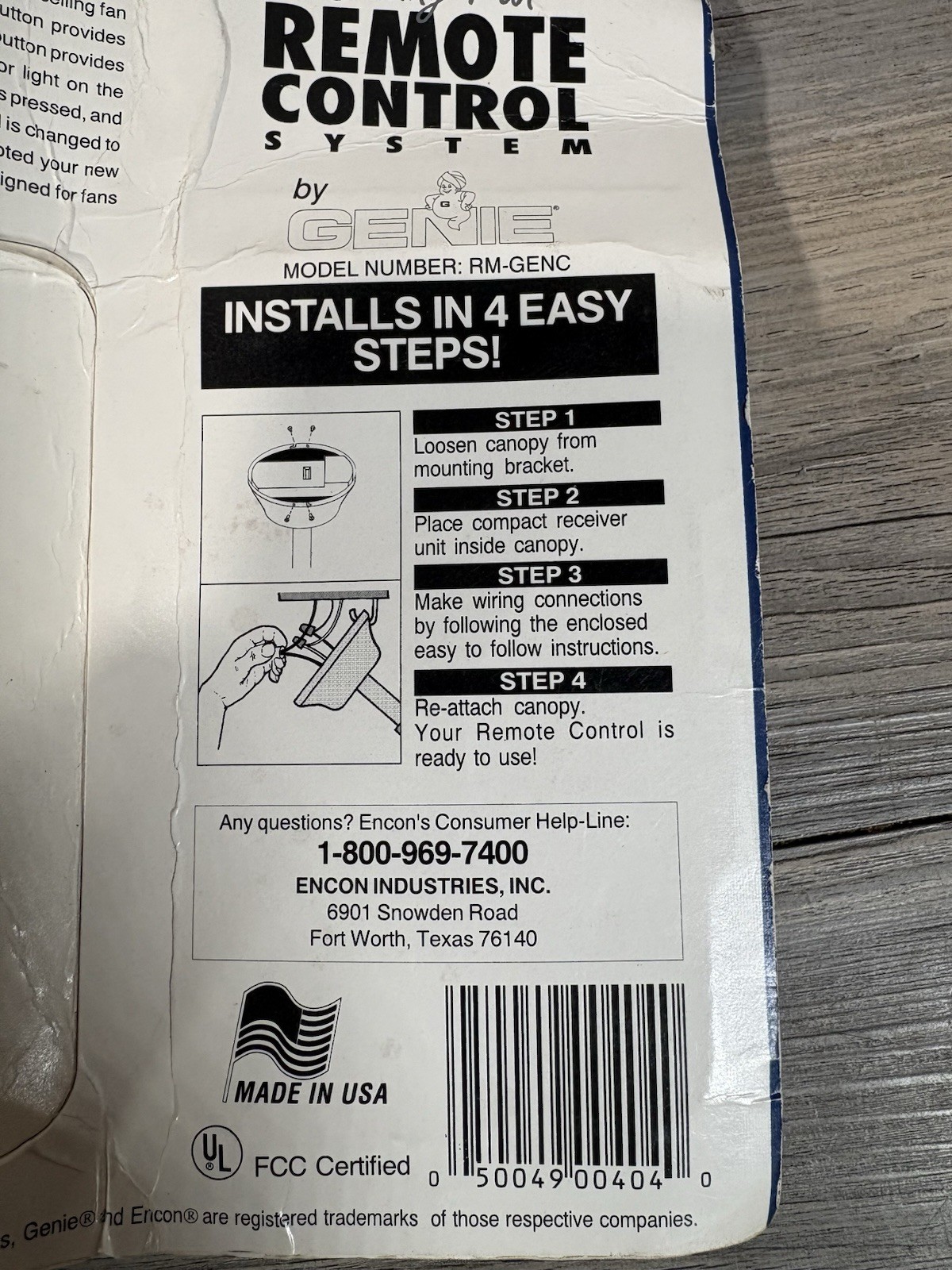 Genie Ceiling Fan Remote Control System Model RM-GENC - New W/ Package Damage
