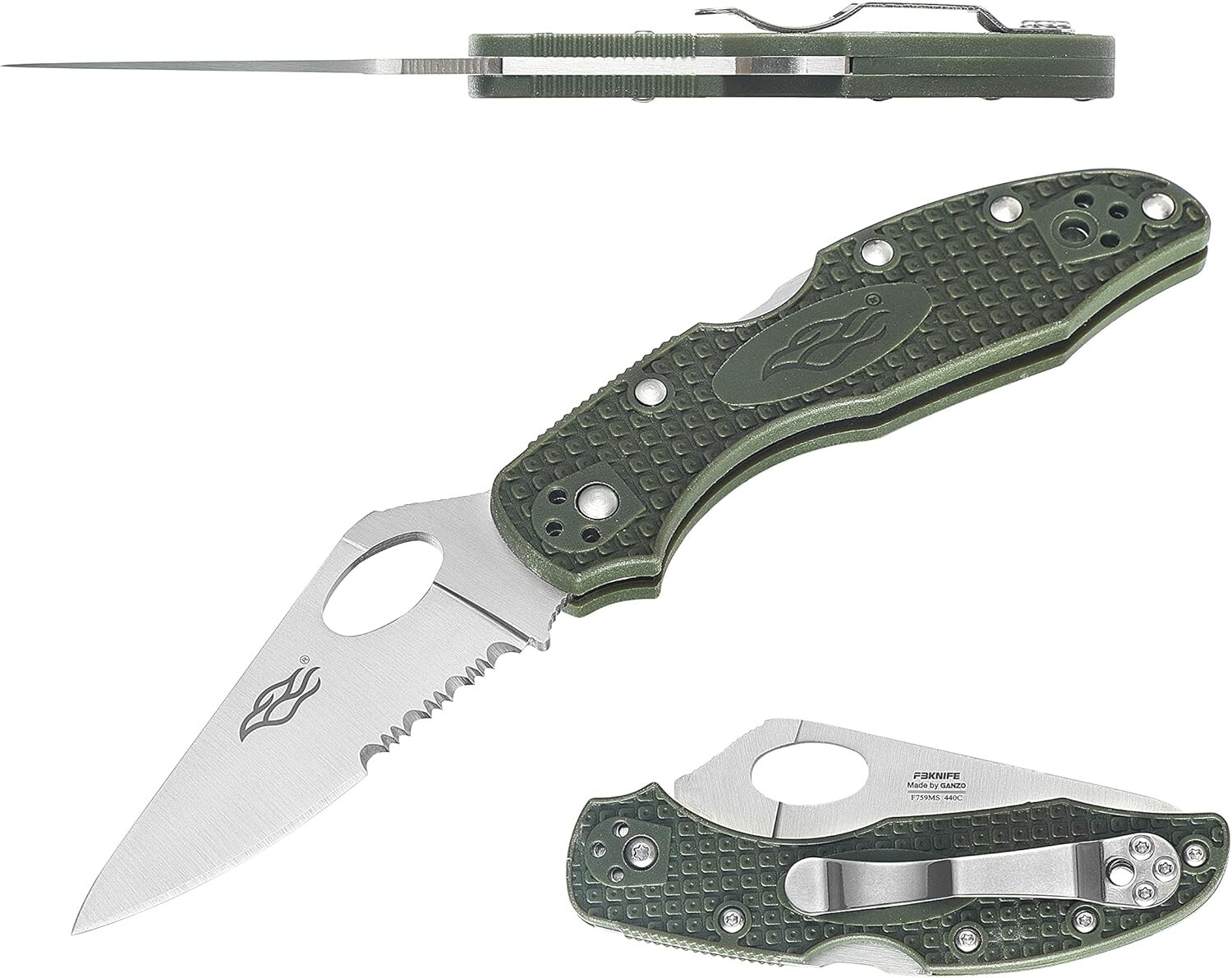 GANZO Firebird F759MS-GR Pocket Knife 440C Stainless Steel Blade Nylon Green