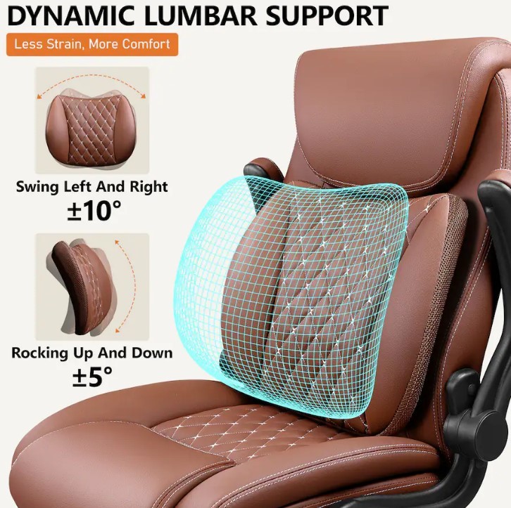 KERDOM - ERGONOMIC PU LEATHER OFFICE CHAIR - BROWN