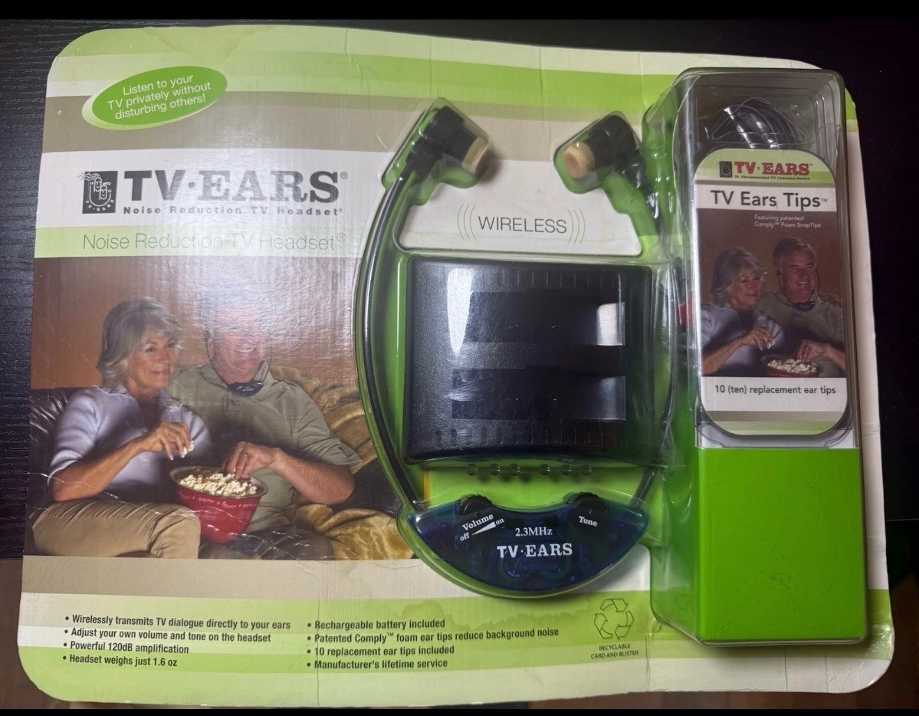 TV Ears Wireless Noise Reduction TV Headset with Replacement Ear Tips