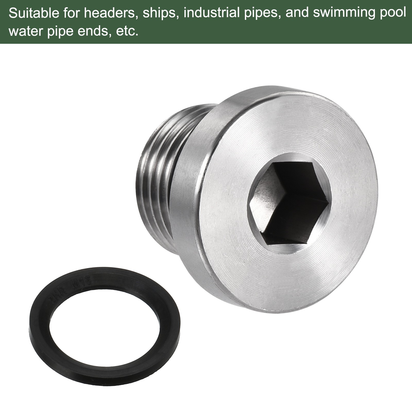 M16 x 1.5 Stainless Steel Internal Hex Head Socket Pipe Fitting (Silver)