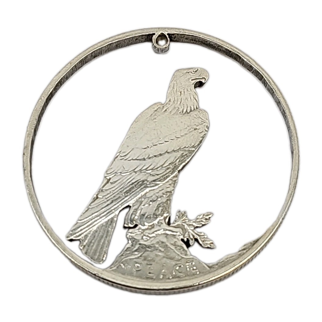 Peace Silver Dollar Eagle Cut-out Coin Art Necklace Pendant Medallion Jewelry