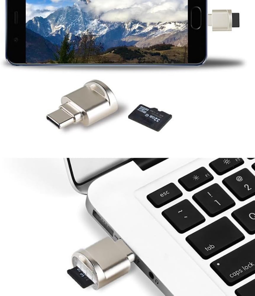 Portable Micro SD Card Reader for Laptops & Smartphones - USB C & USB Adapter