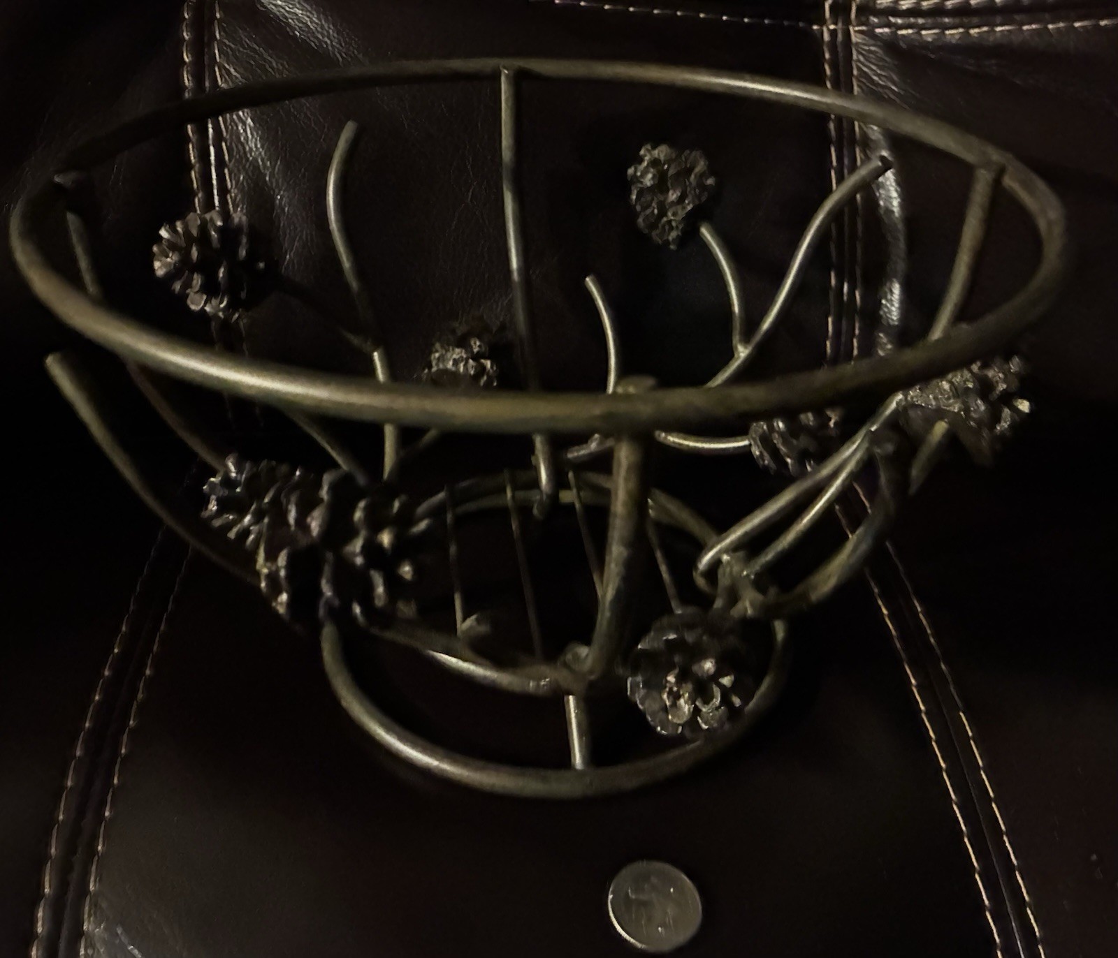 Beautiful Heavy Wire Basket with Pinecone Decor. Excellent Condition