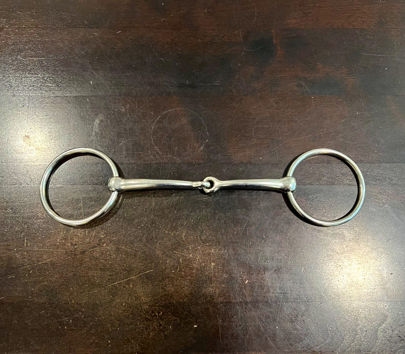 Horse Metal 7” Snaffle Bit with Loose Round Rings, Silver Tone